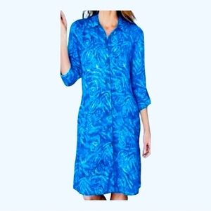 SOFT SURROUNDINGS Foliage, Leaf Blue Shirt Dress M